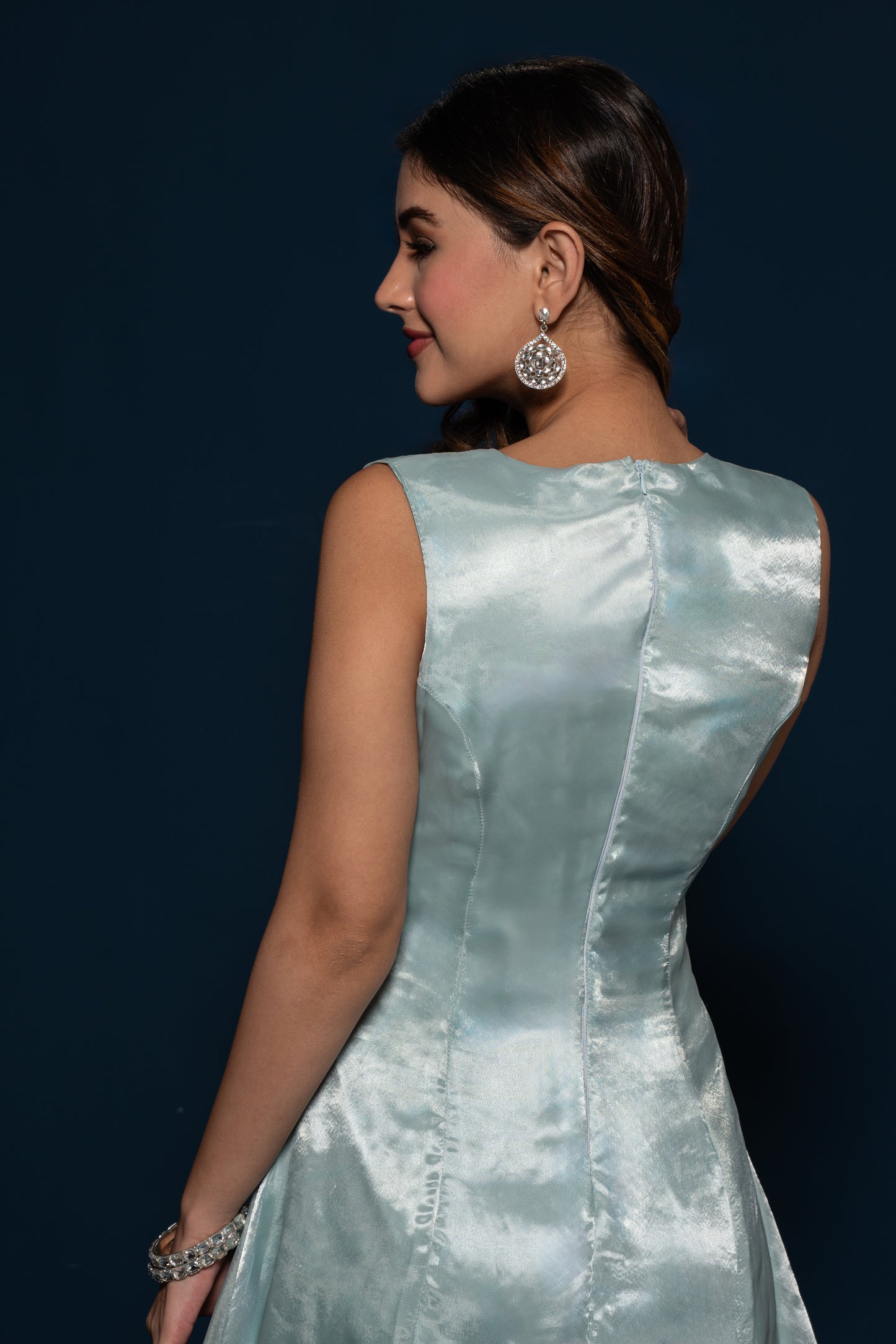 Teal Organza Embroidered Dress