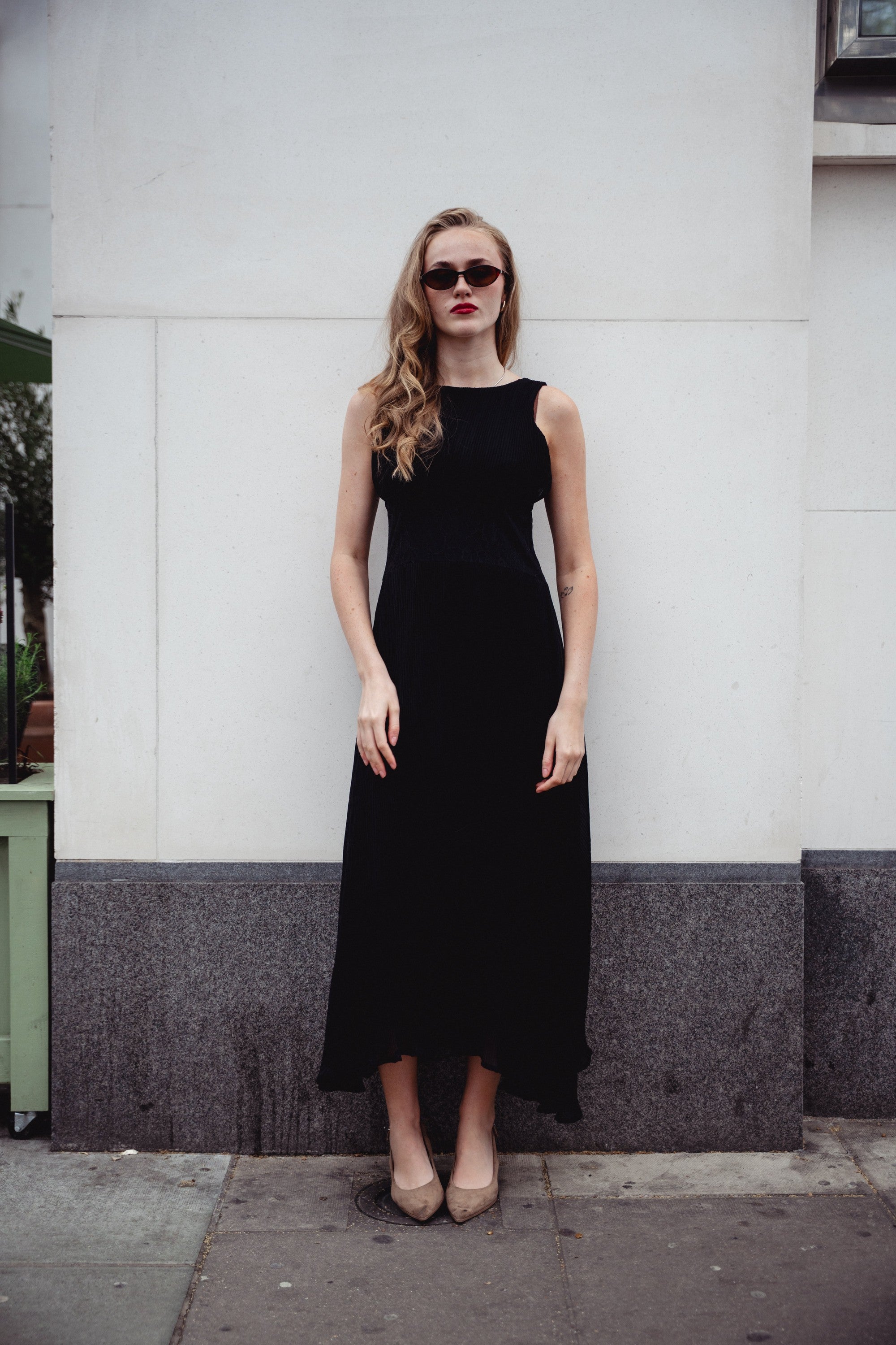 Nightfall Black Pleated Midi Dress