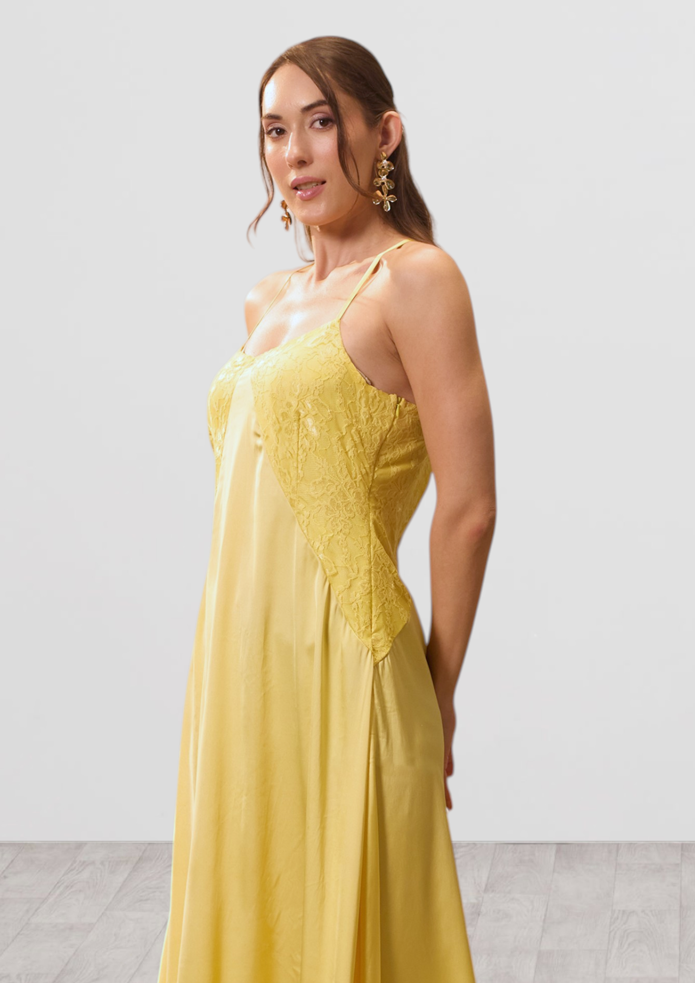Lemon Glow Slip Midi Dress