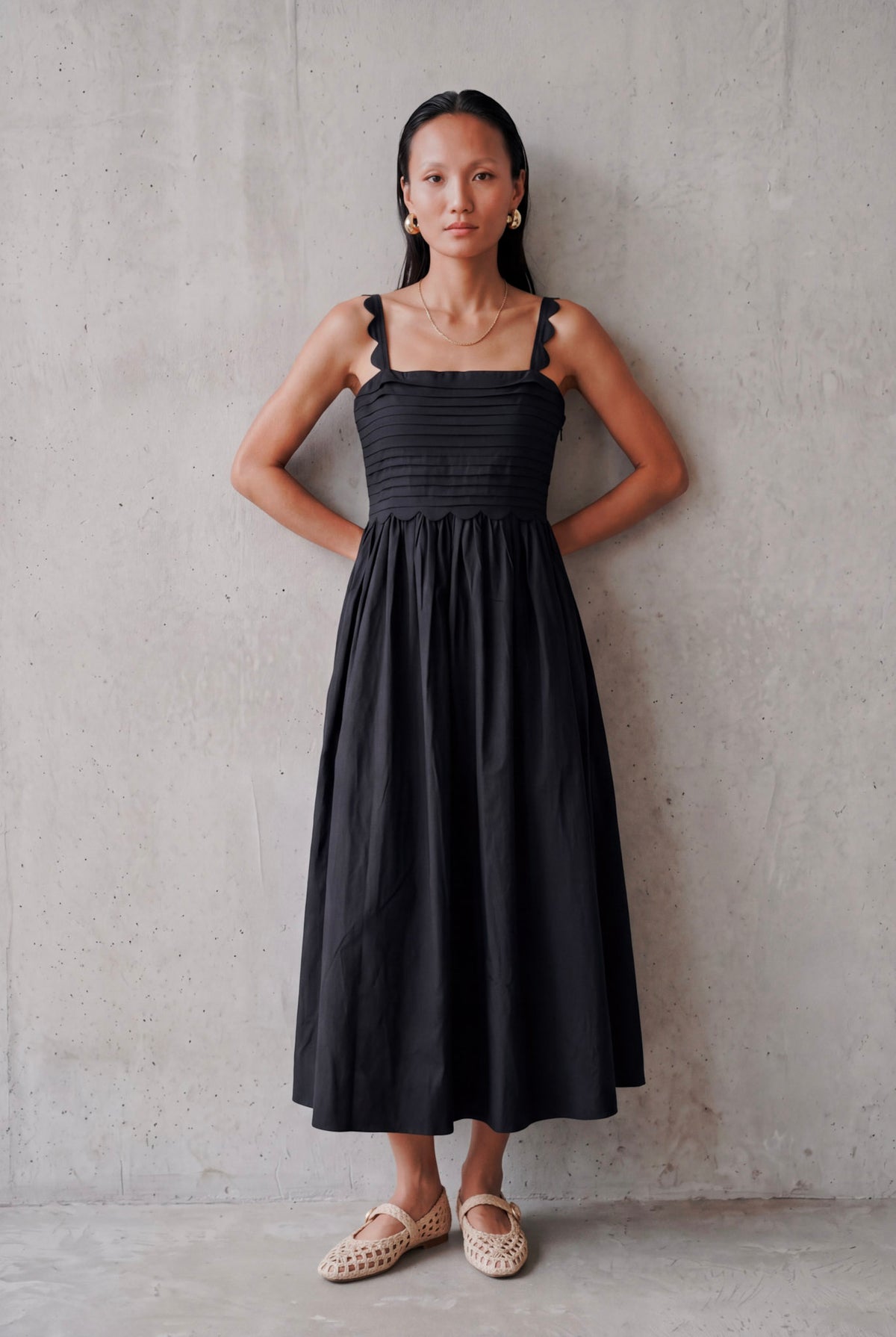 The Black Scallop Midi Dress