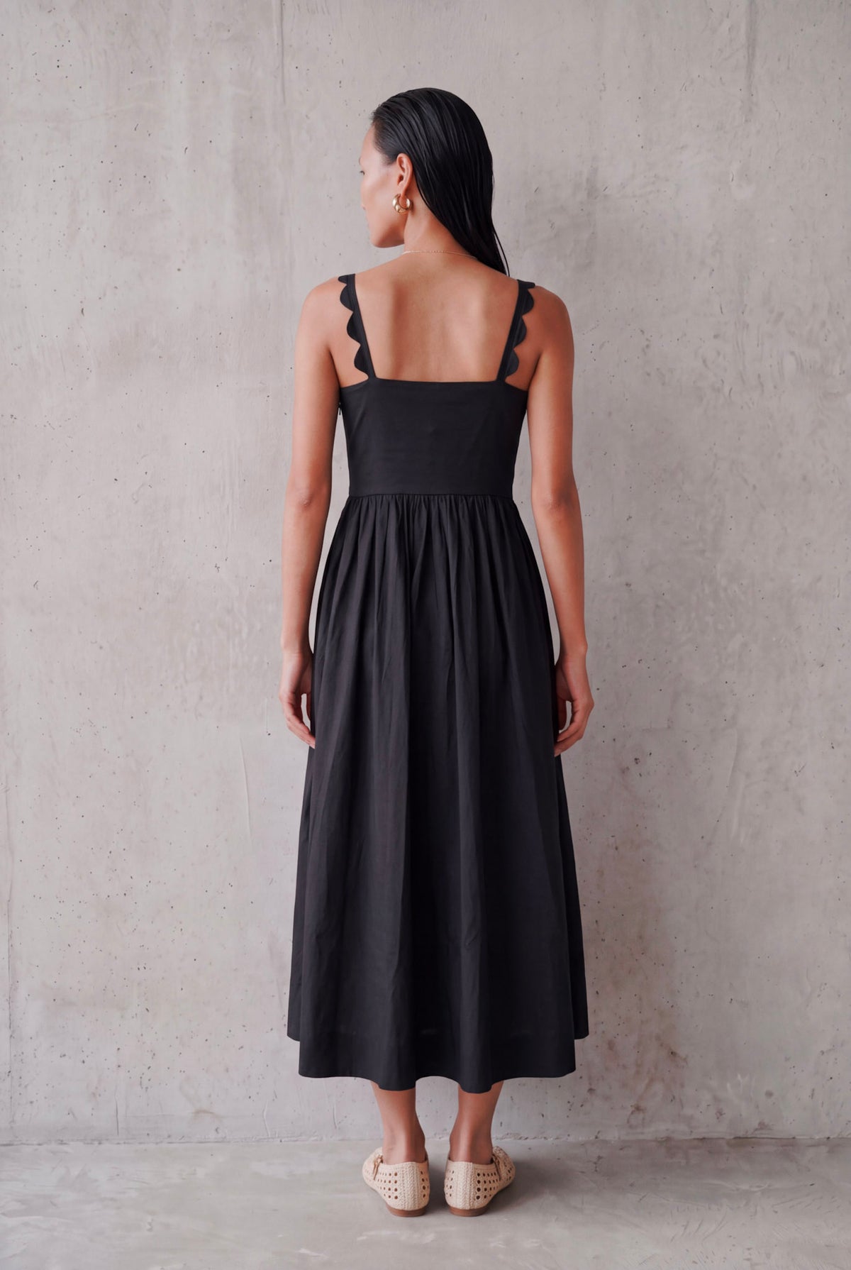 The Black Scallop Midi Dress