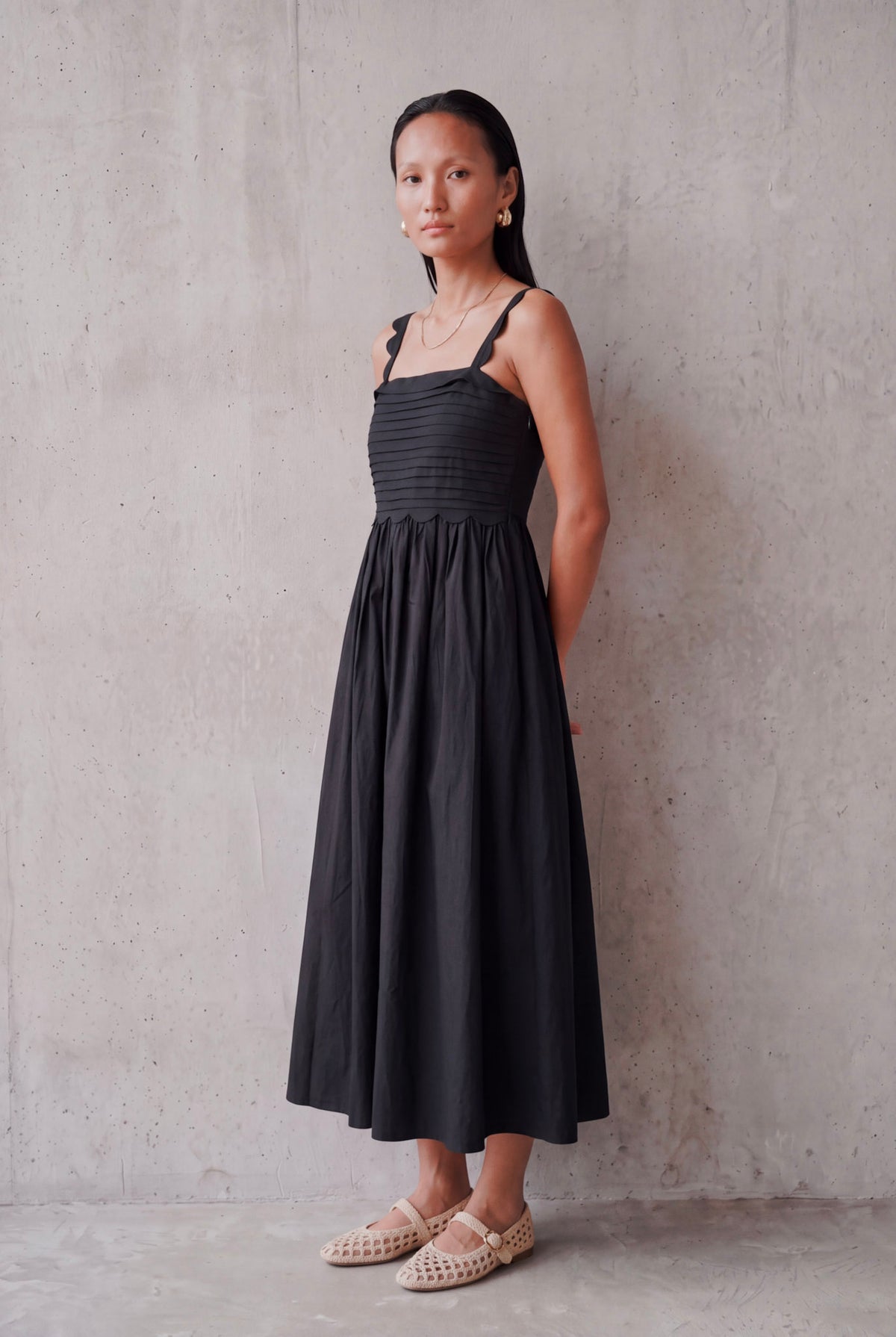 The Black Scallop Midi Dress