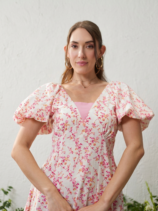 Blush Garden Tie-Back Midi Dress