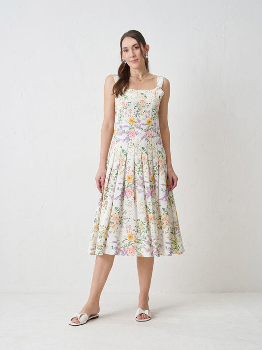 Ivory Floral Print Midi Dress