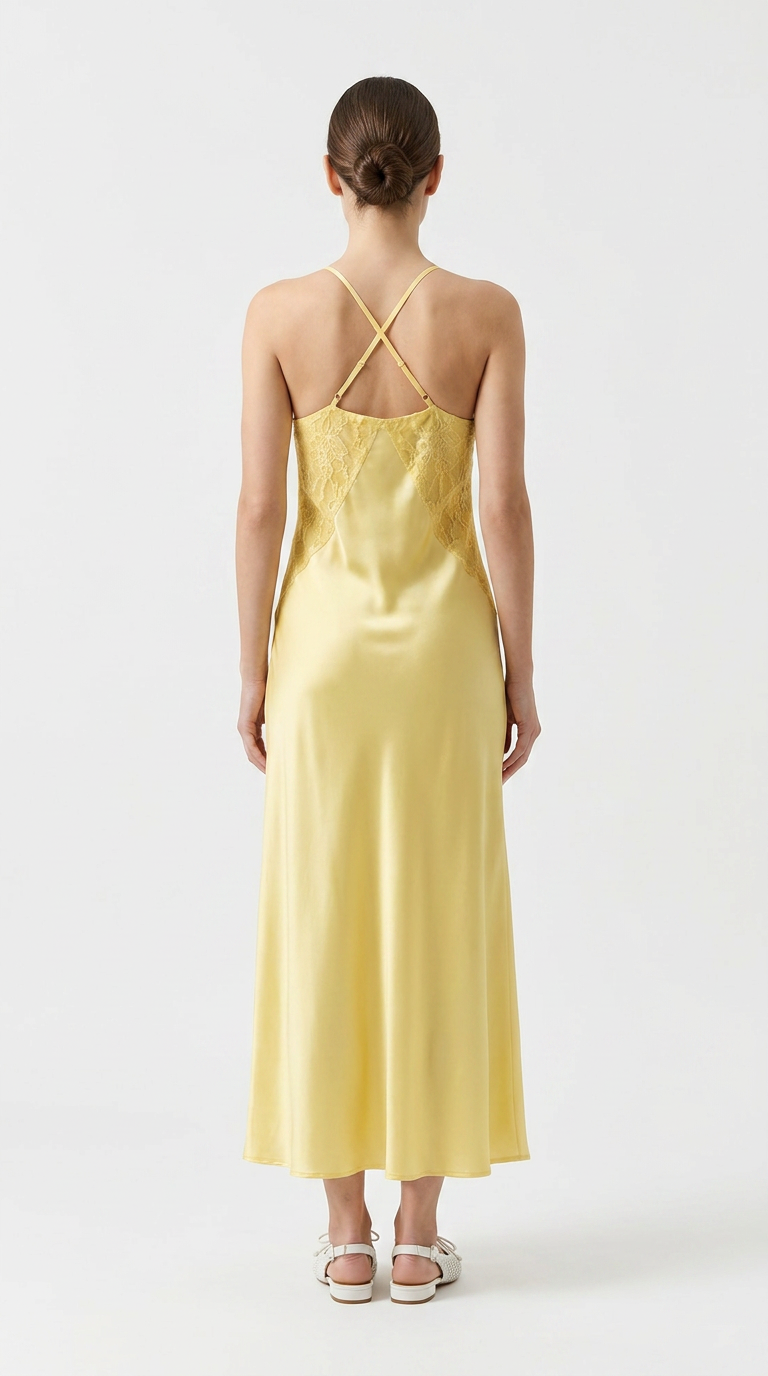 Lemon Glow Slip Midi Dress