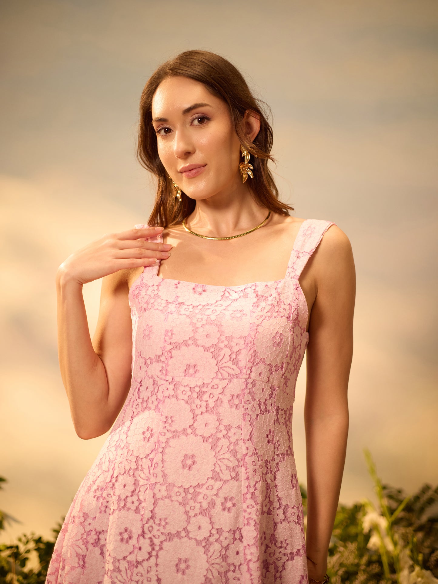 Pink Lace Brunch Midi Dress