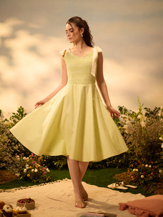 Lime Blossom Tie-Up Midi Dress