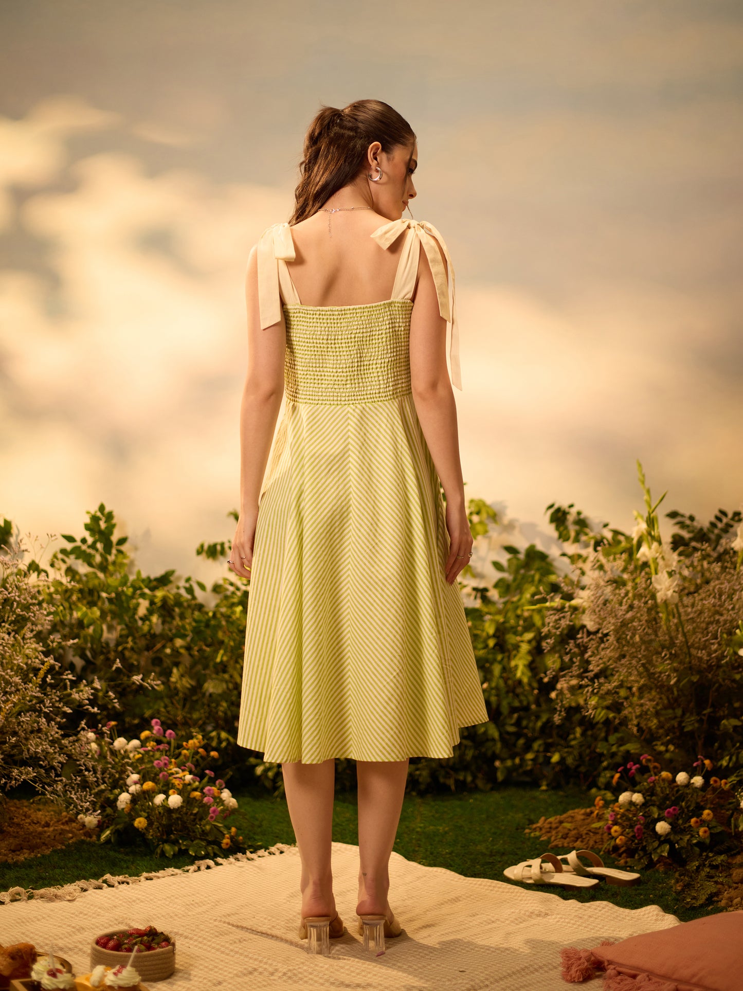 Lime Blossom Tie-Up Midi Dress