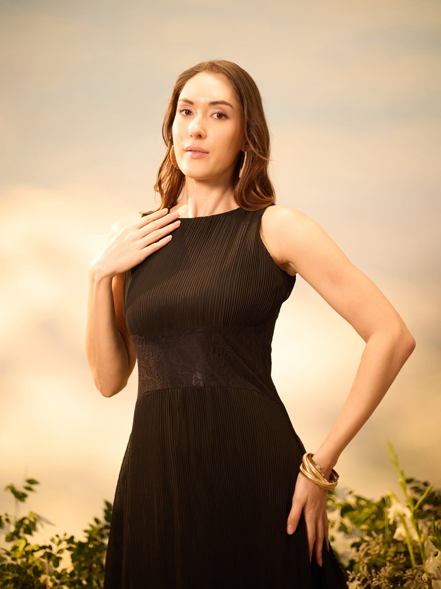 Eclipse Black Pleated Dress