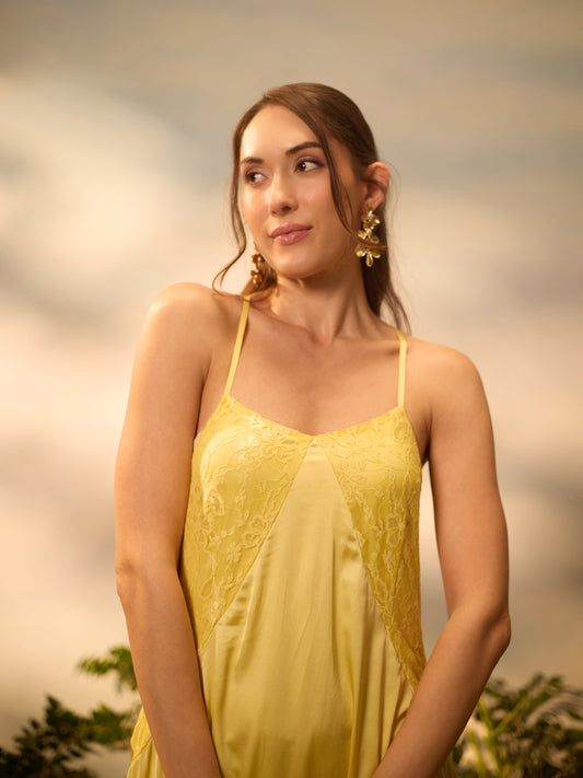 Lemon Glow Slip Midi Dress