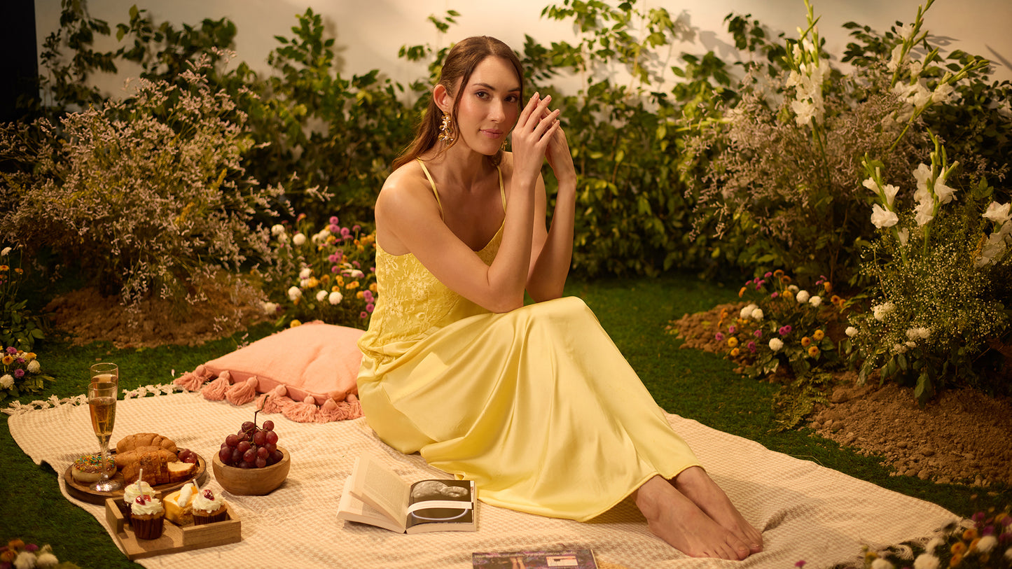 Lemon Glow Slip Midi Dress