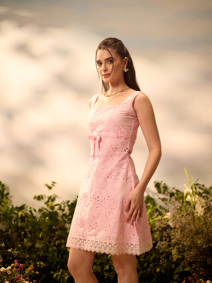 Blushfield pink-bow short dress