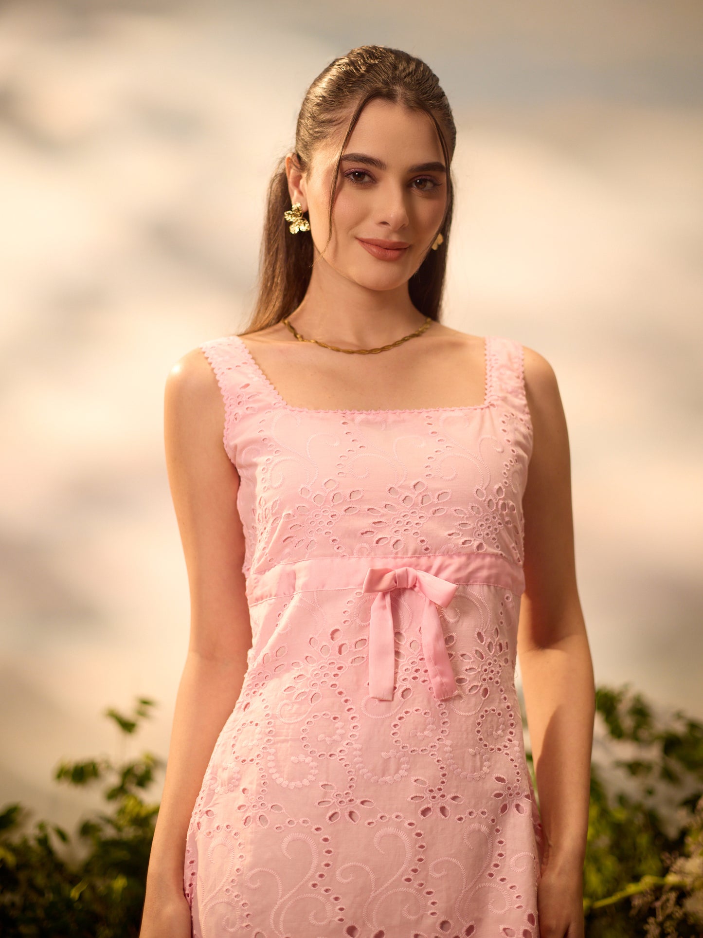 Blushfield pink-bow short dress