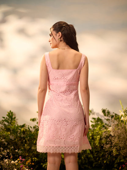 Blushfield pink-bow short dress