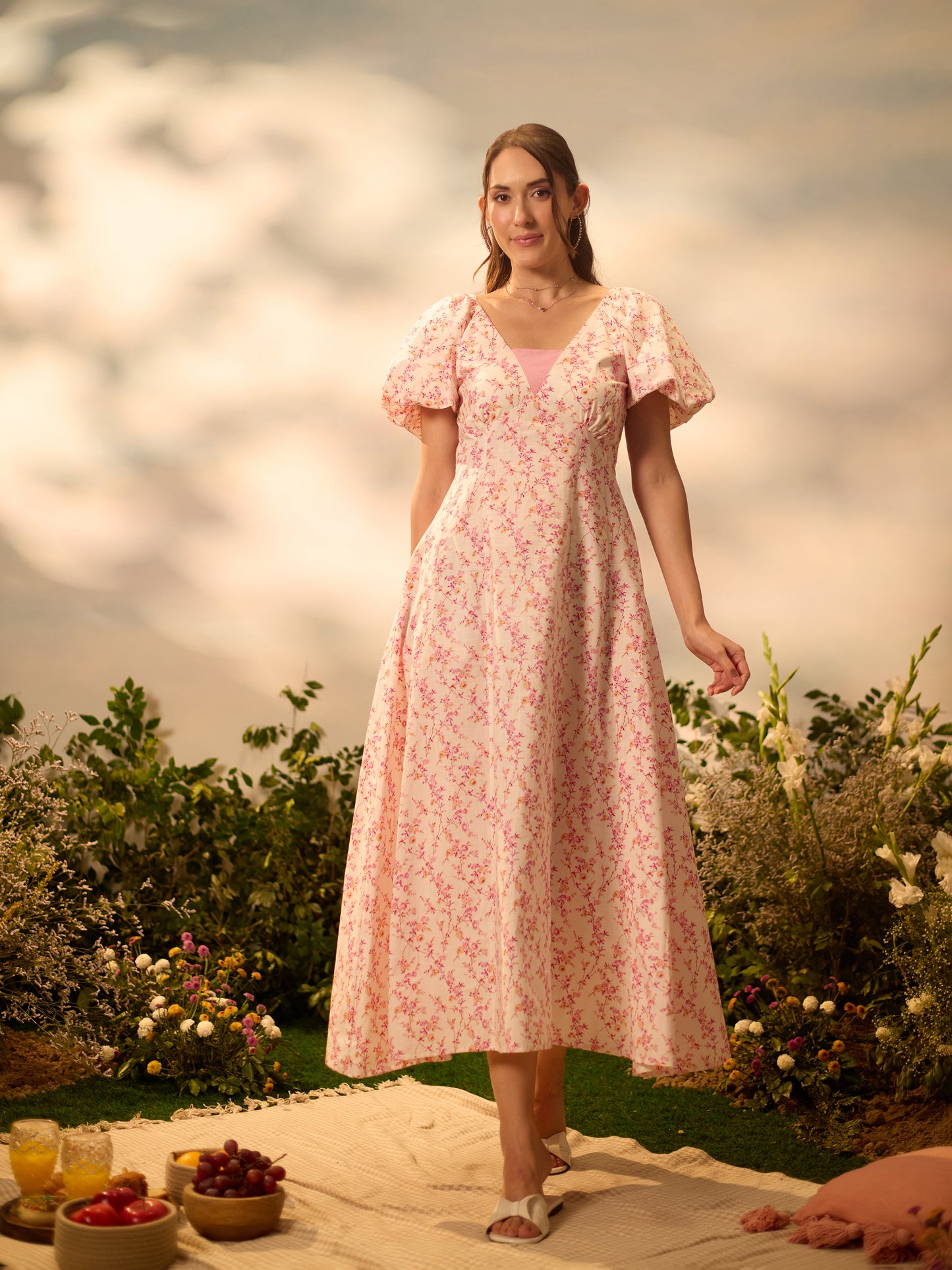 Blush Garden Tie-Back Midi Dress