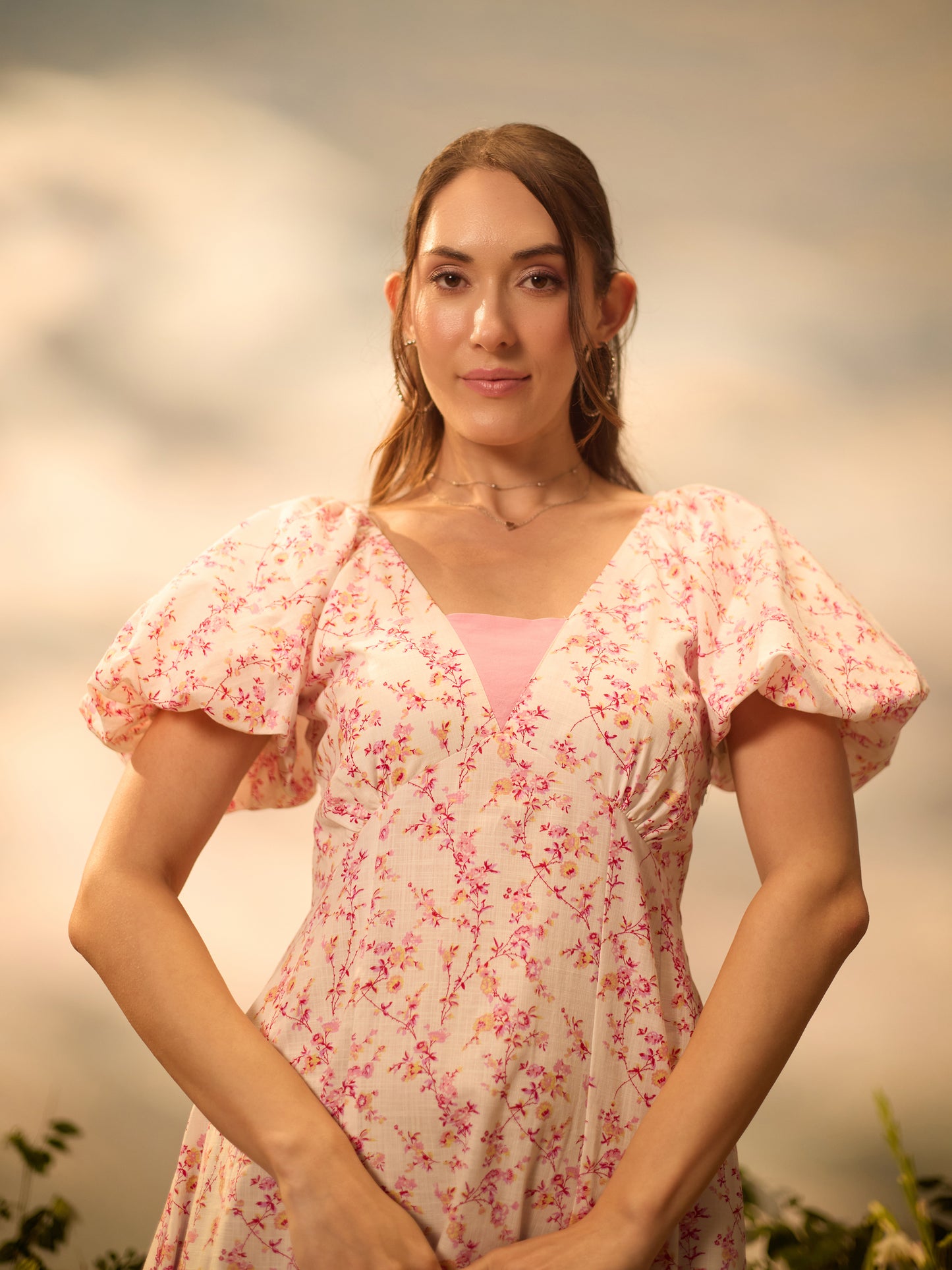 Blush Garden Tie-Back Midi Dress