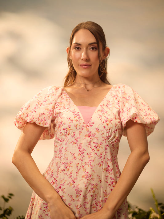 Blush Garden Tie-Back Midi Dress