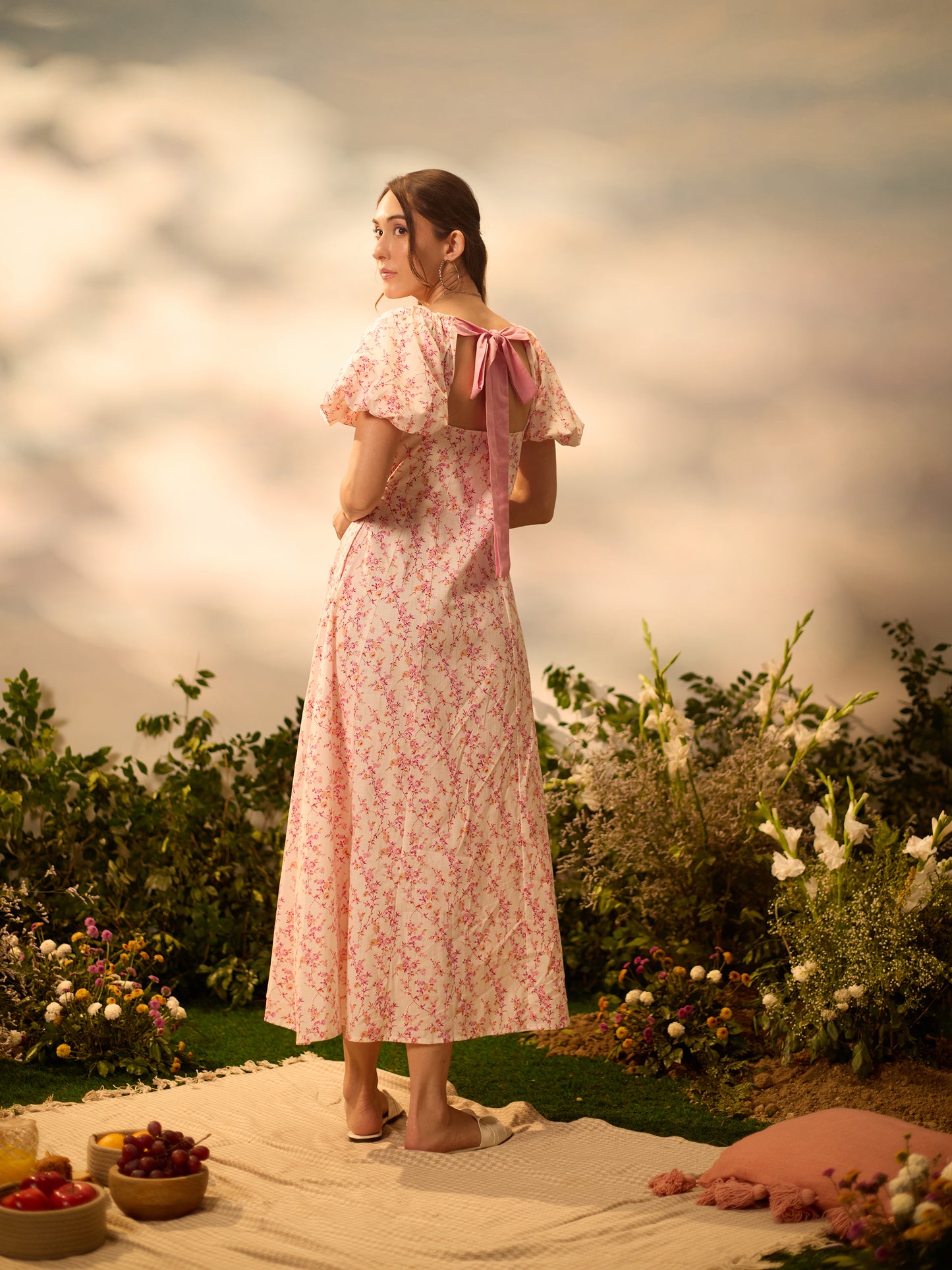 Blush Garden Tie-Back Midi Dress