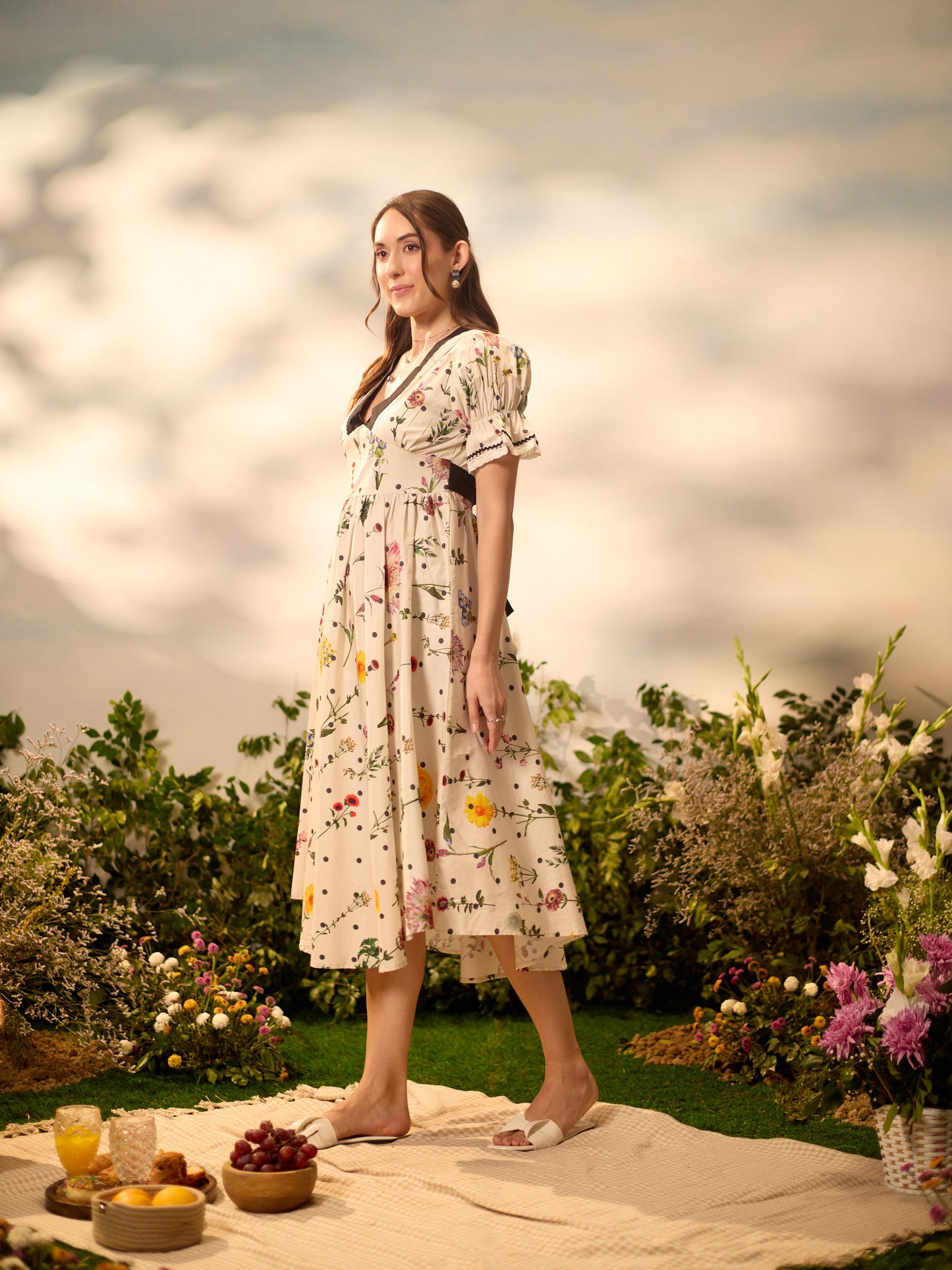 Pearl Garden bow-tie cotton maxi dress