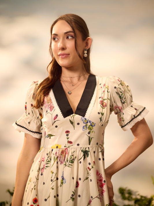 Pearl Garden bow-tie cotton maxi dress