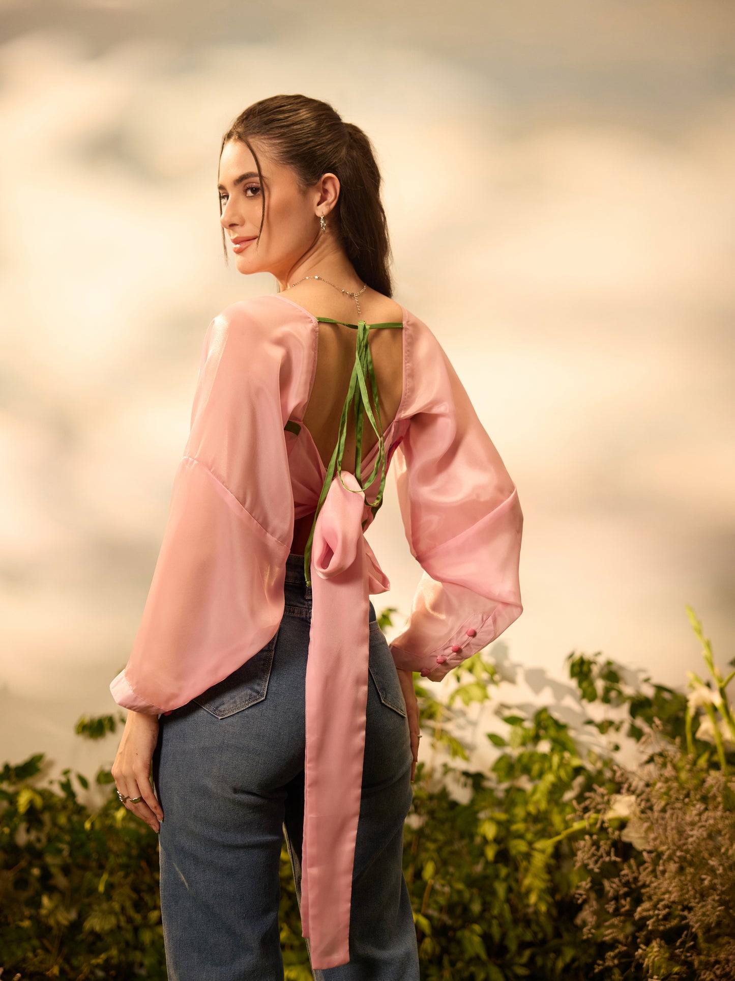 Peony Whisper Tie-Back Crop Top