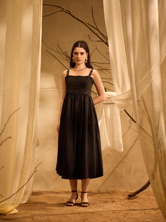 The Black Scalloped Midi Dress