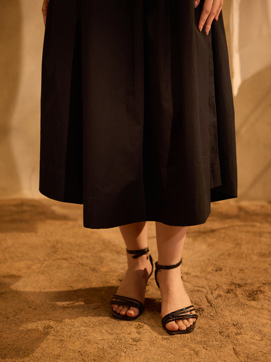 The Black Scalloped Midi Dress